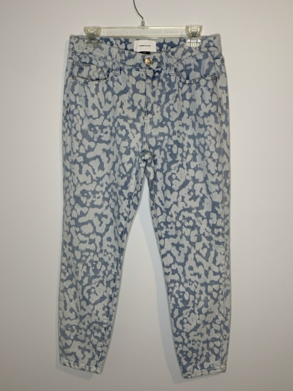 Current/Elliott High Rise Light Blue Leopard-Print Skinny Leg Jeans